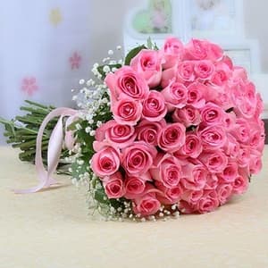 50 Pink Roses Round Bouquet